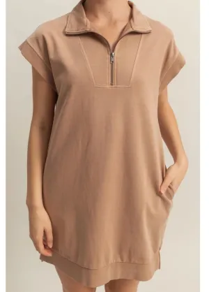 Quarter Zip Dress - Dark Taupe