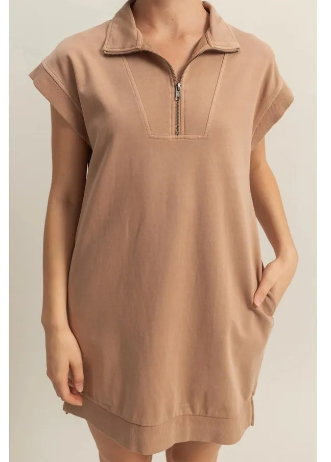 Quarter Zip Dress - Dark Taupe