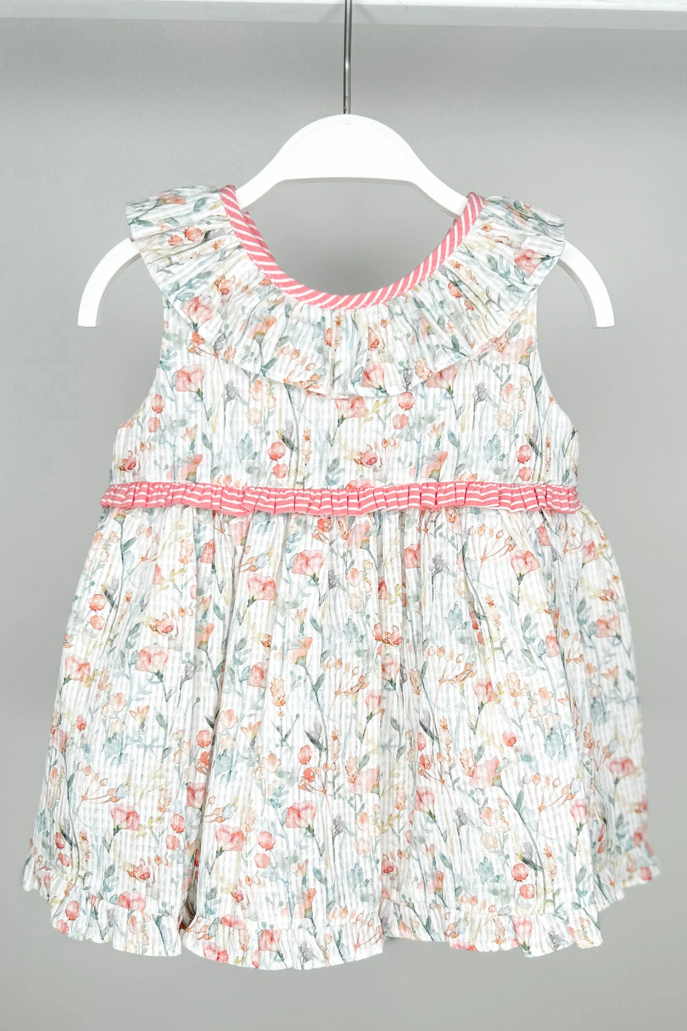 "Audrina" Coral Watercolour Floral Dress & Bloomers