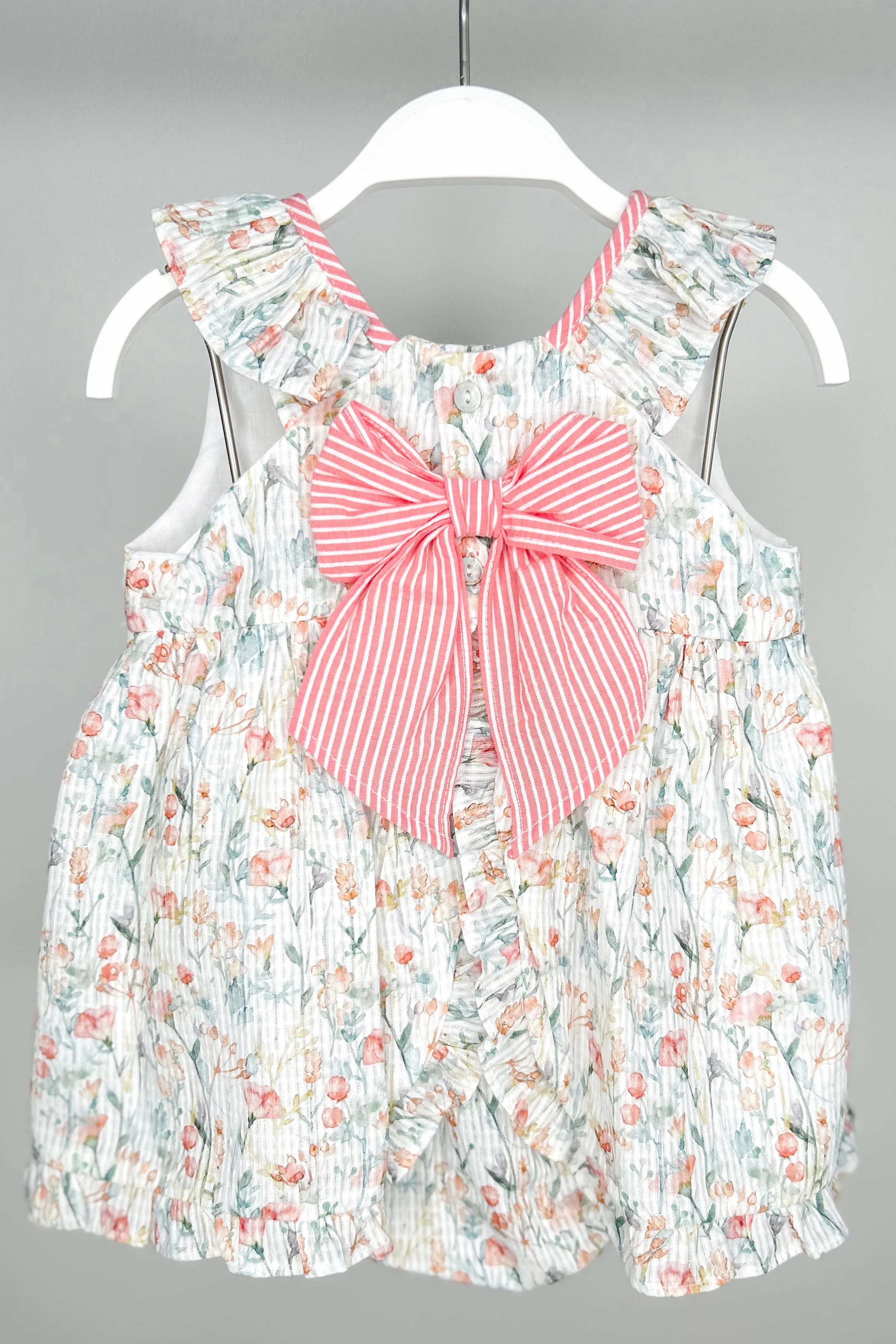 "Audrina" Coral Watercolour Floral Dress & Bloomers