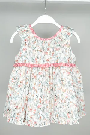 "Audrina" Coral Watercolour Floral Dress & Bloomers