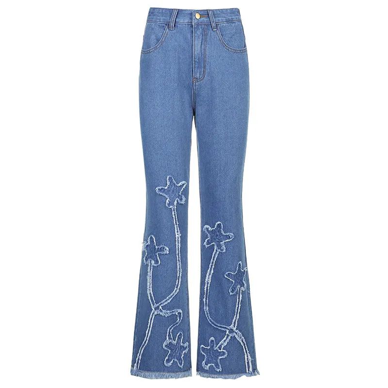 "FIVE-POINTED STAR PRINT FRAYED" JEANS N033106