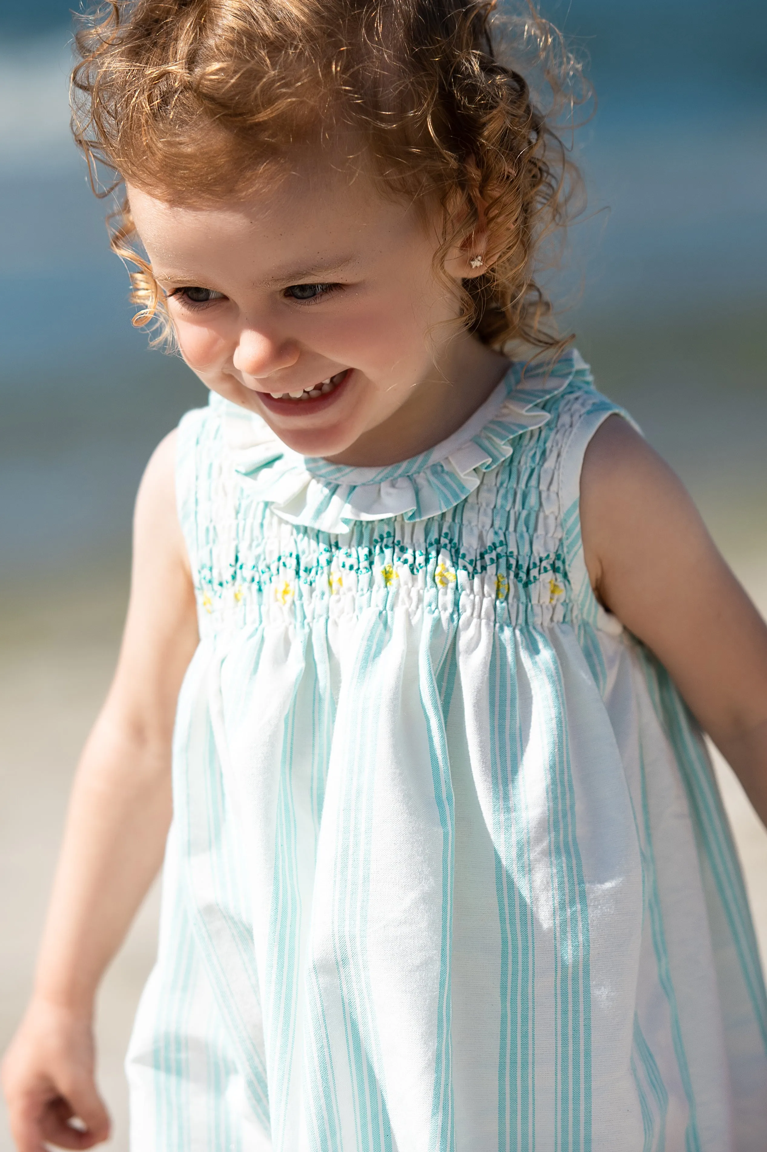 "Matilda" Turquoise Striped Smocked Dress