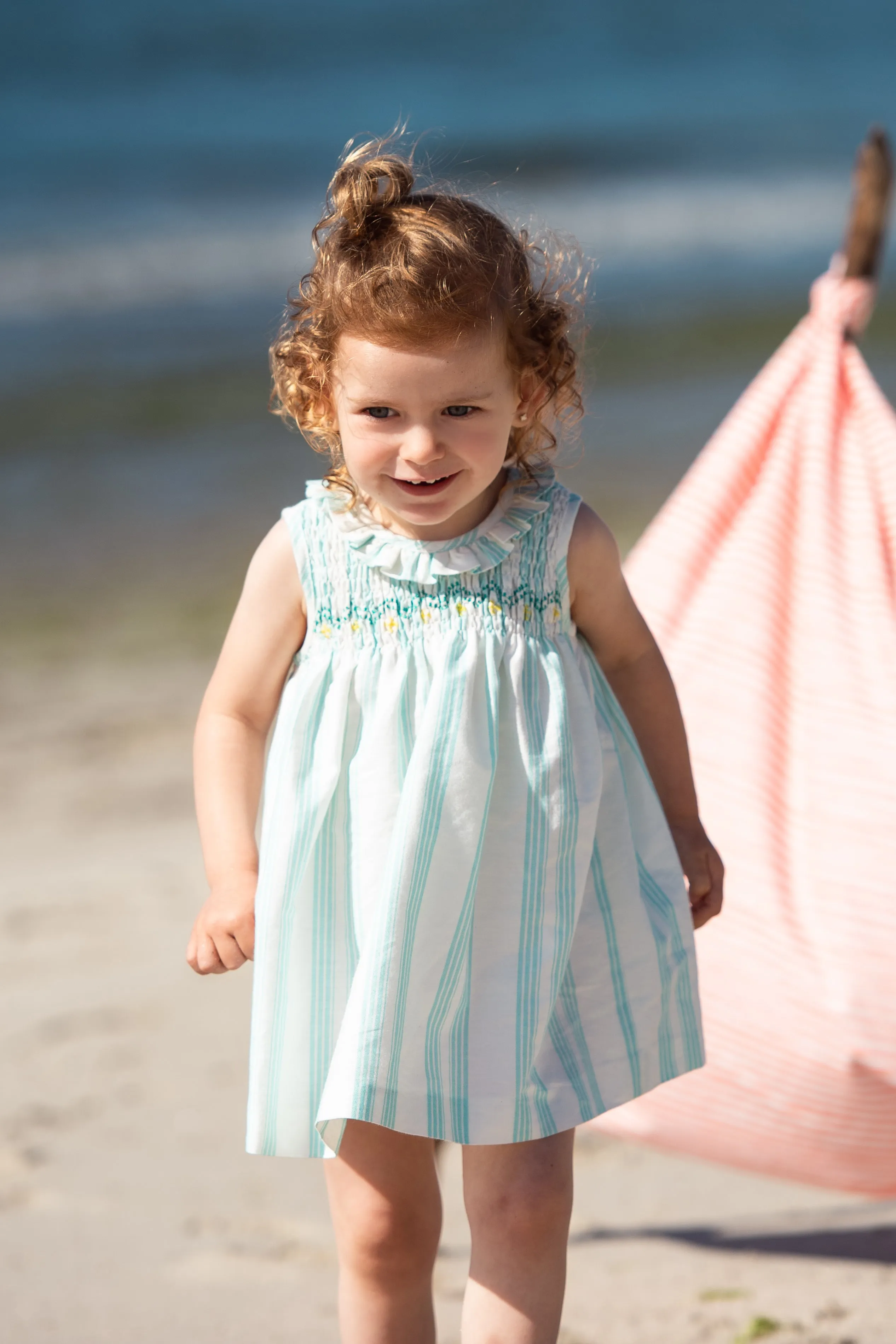 "Matilda" Turquoise Striped Smocked Dress