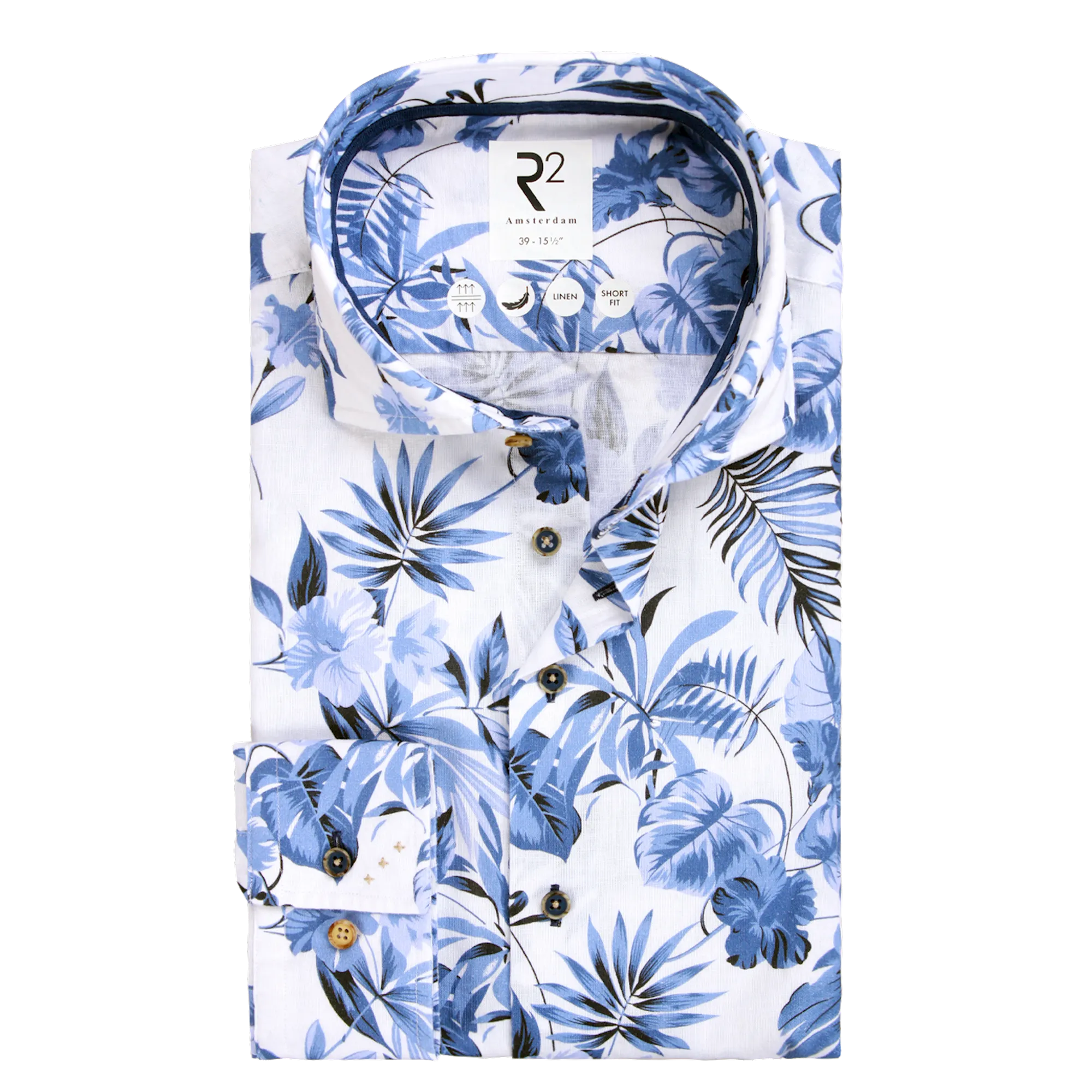 R2 Amsterdam Cotton-Linen Print Shirt - Blue