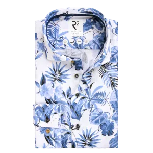 R2 Amsterdam Cotton-Linen Print Shirt - Blue