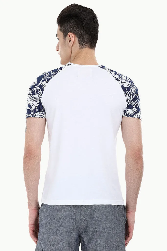 Raglan Tee With Floral Printed Block