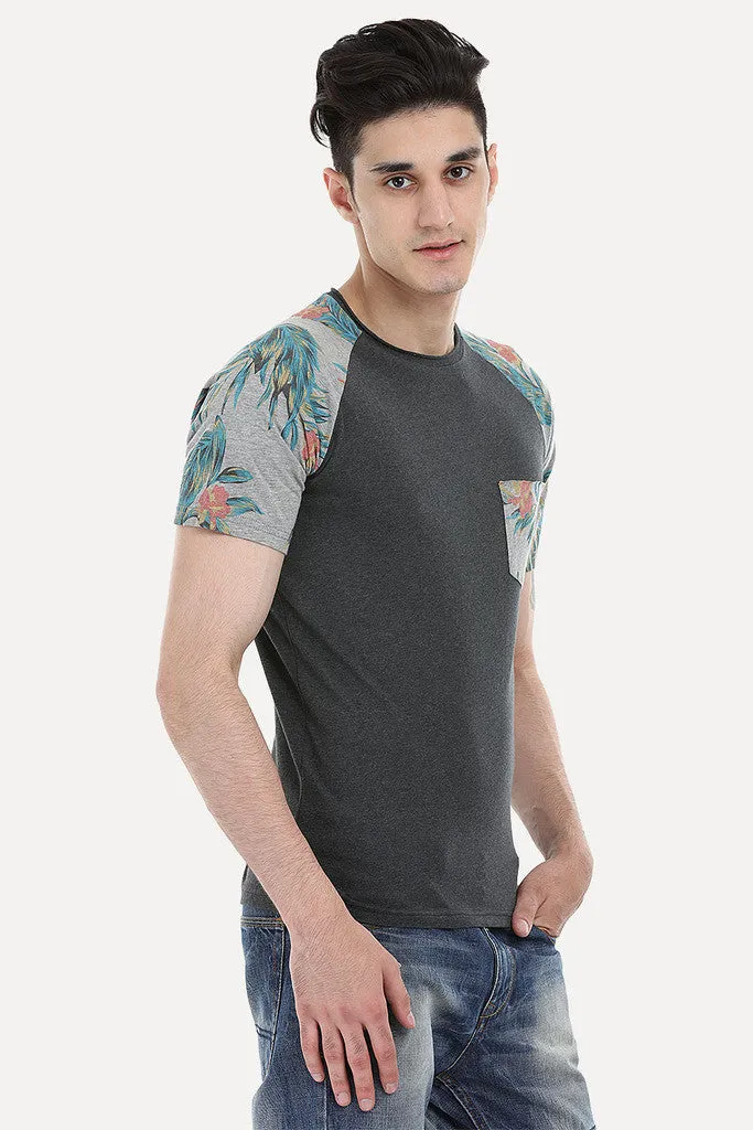 Raglan Tee With Floral Printed Block