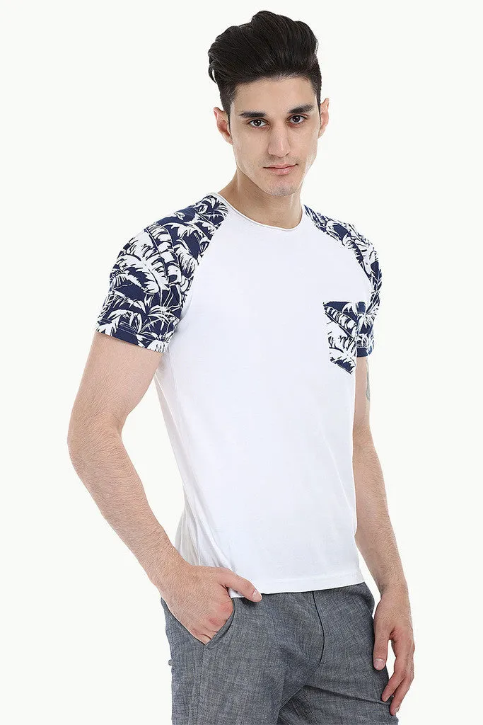 Raglan Tee With Floral Printed Block