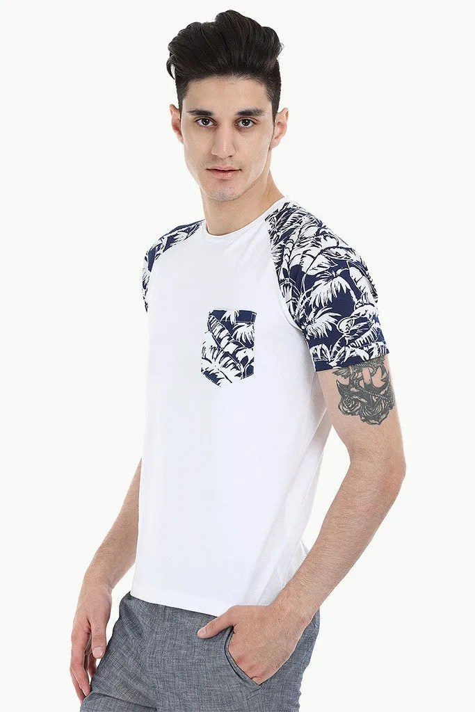 Raglan Tee With Floral Printed Block
