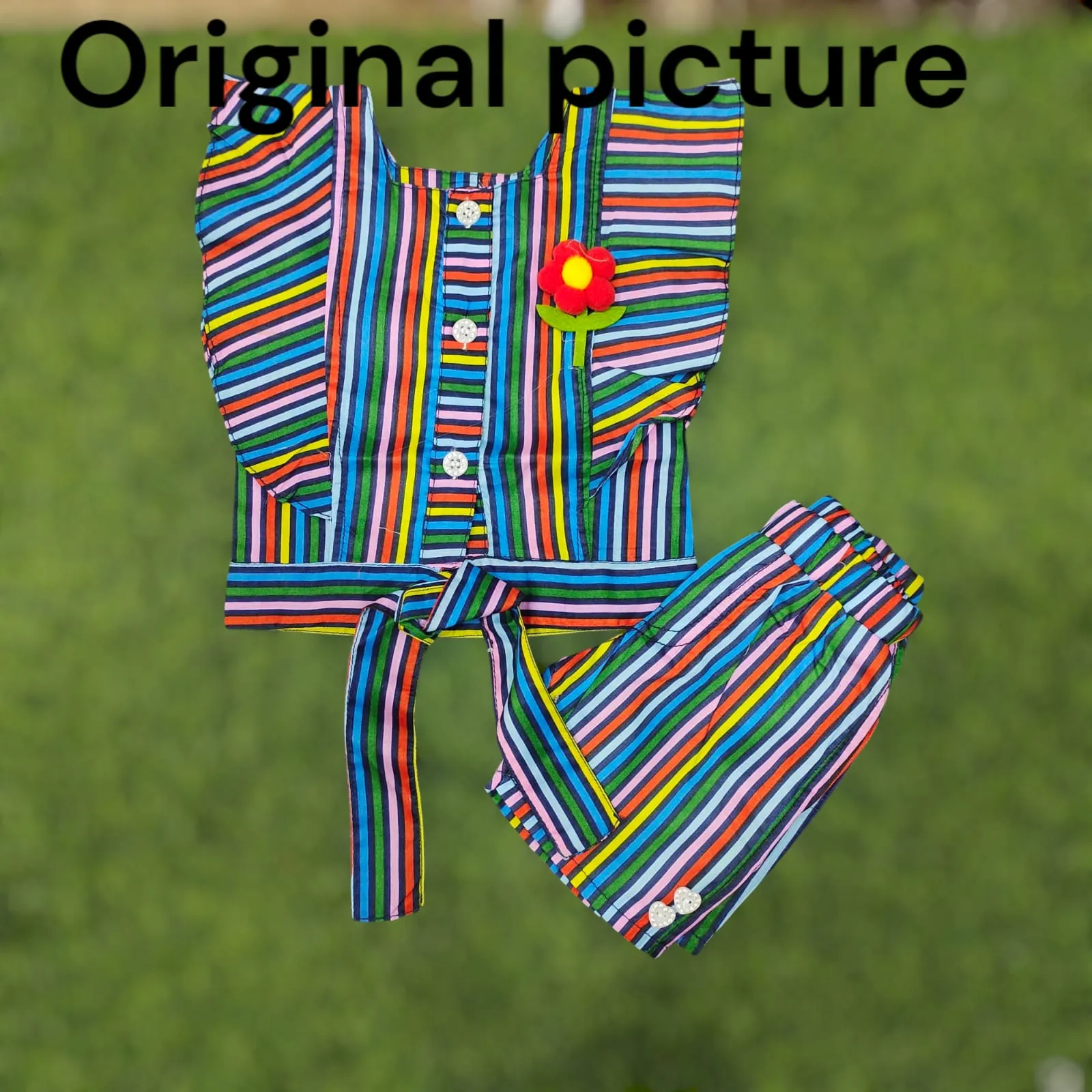 Rainbow Striped Girls' Summer Outfit – Cotton Top & Pants Set