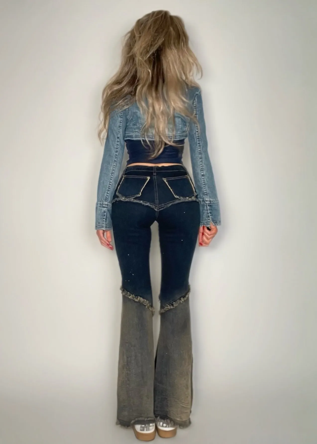 Rare Y2K Patchwork Flare Jeans – Low-Rise Embroidered Vintage Denim