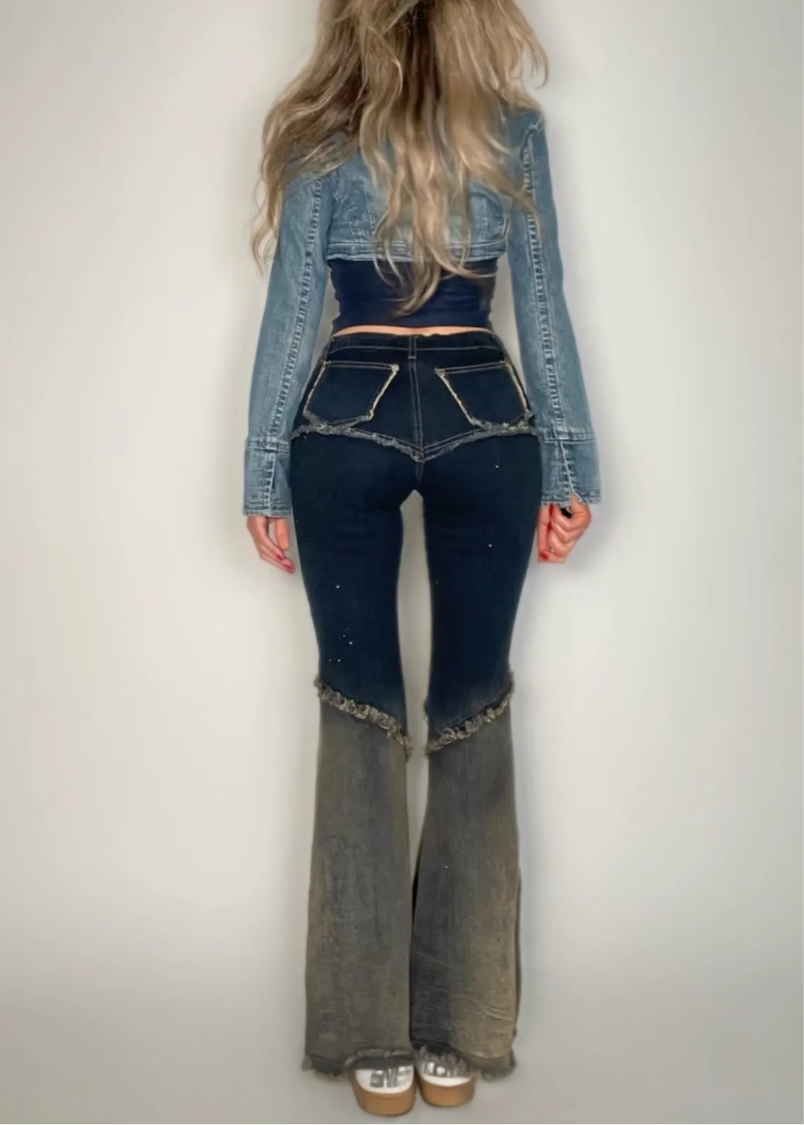 Rare Y2K Patchwork Flare Jeans – Low-Rise Embroidered Vintage Denim