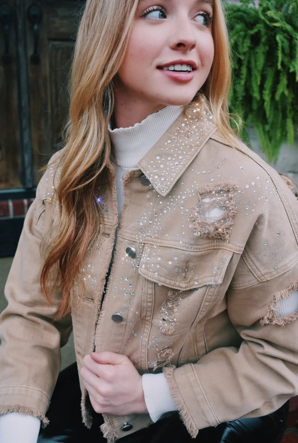 Reese Khaki Rhinestone Jacket