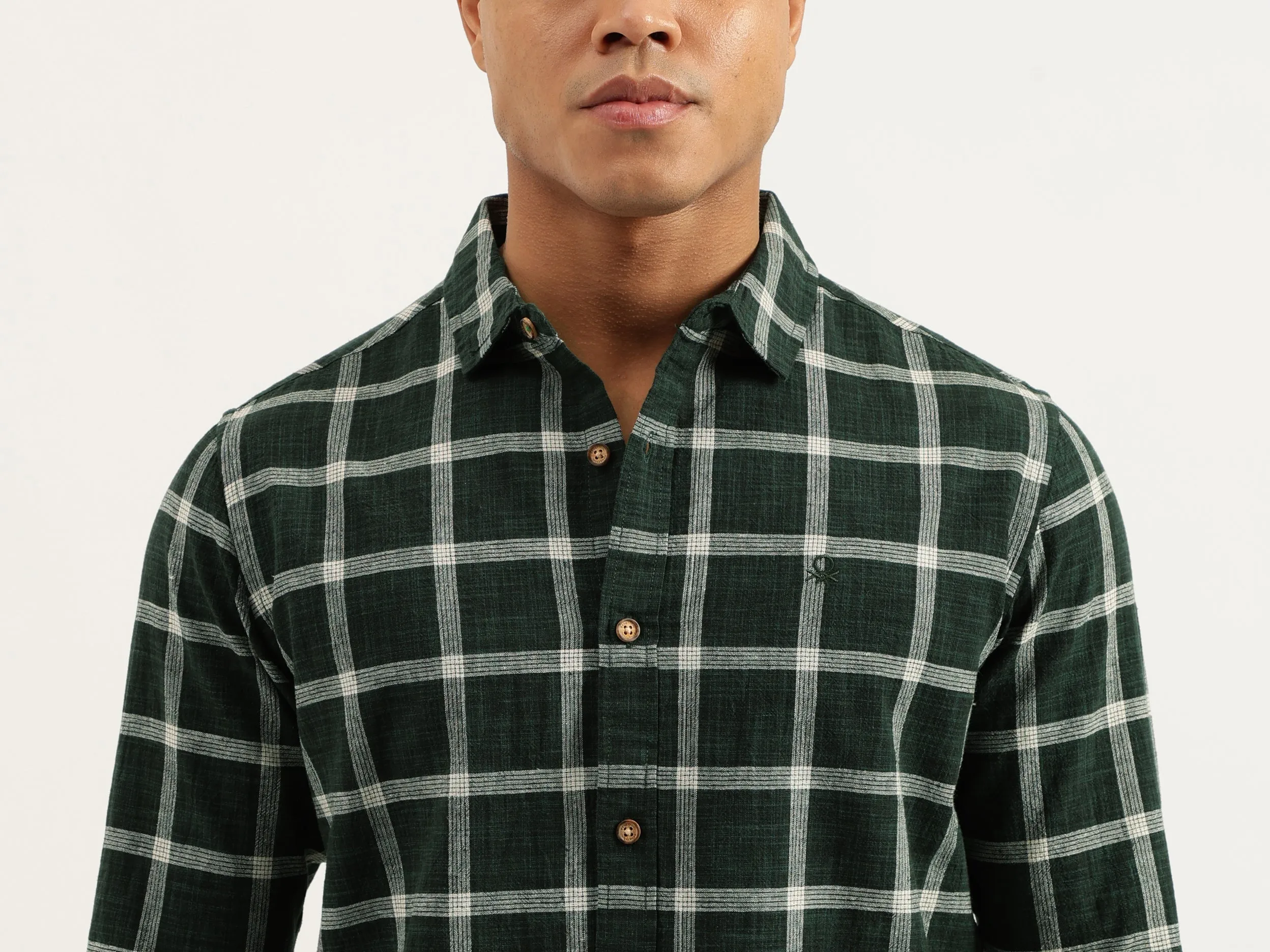 Regular Fit Spread Collar Checkered Shirts