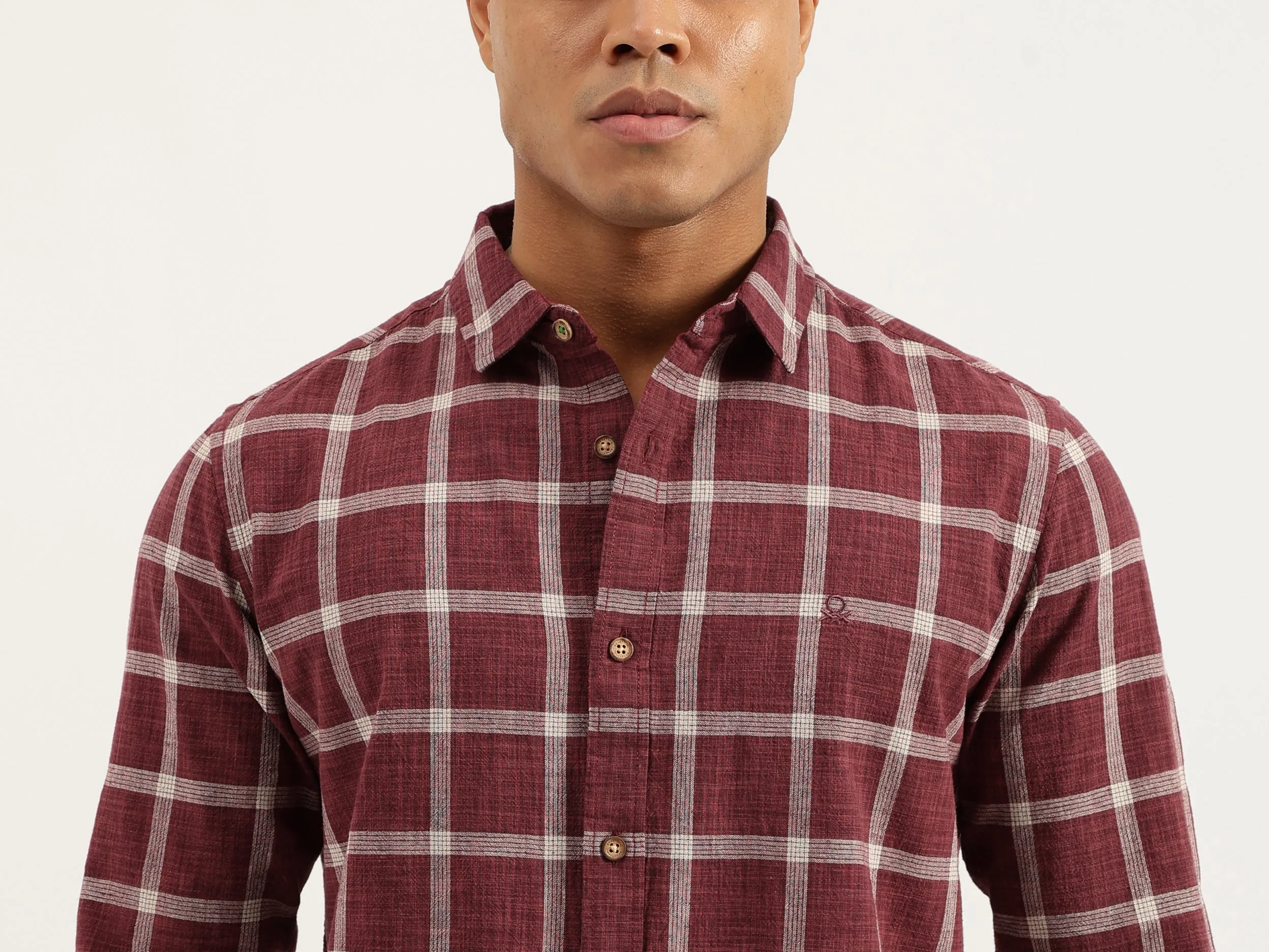 Regular Fit Spread Collar Checkered Shirts
