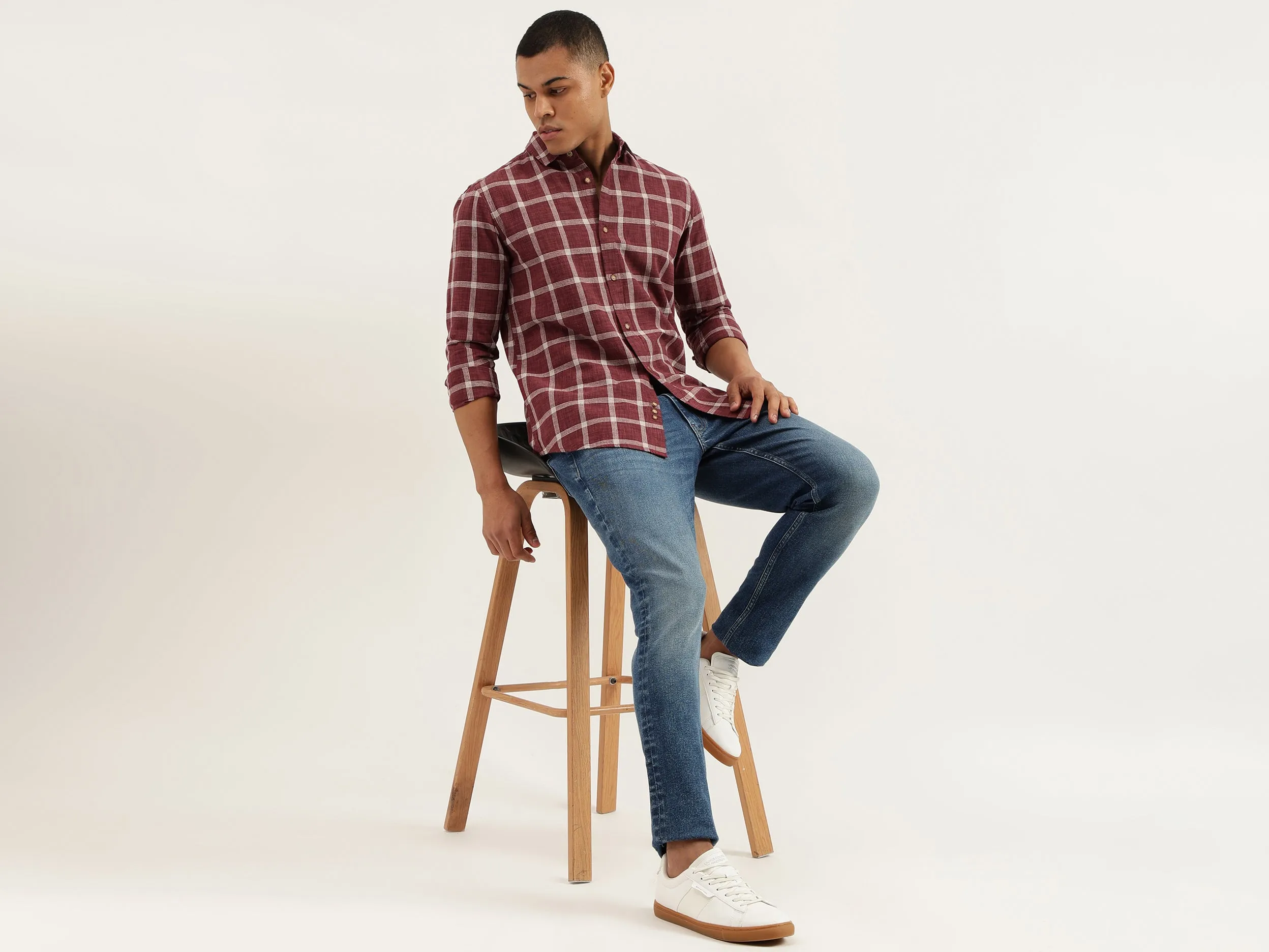 Regular Fit Spread Collar Checkered Shirts