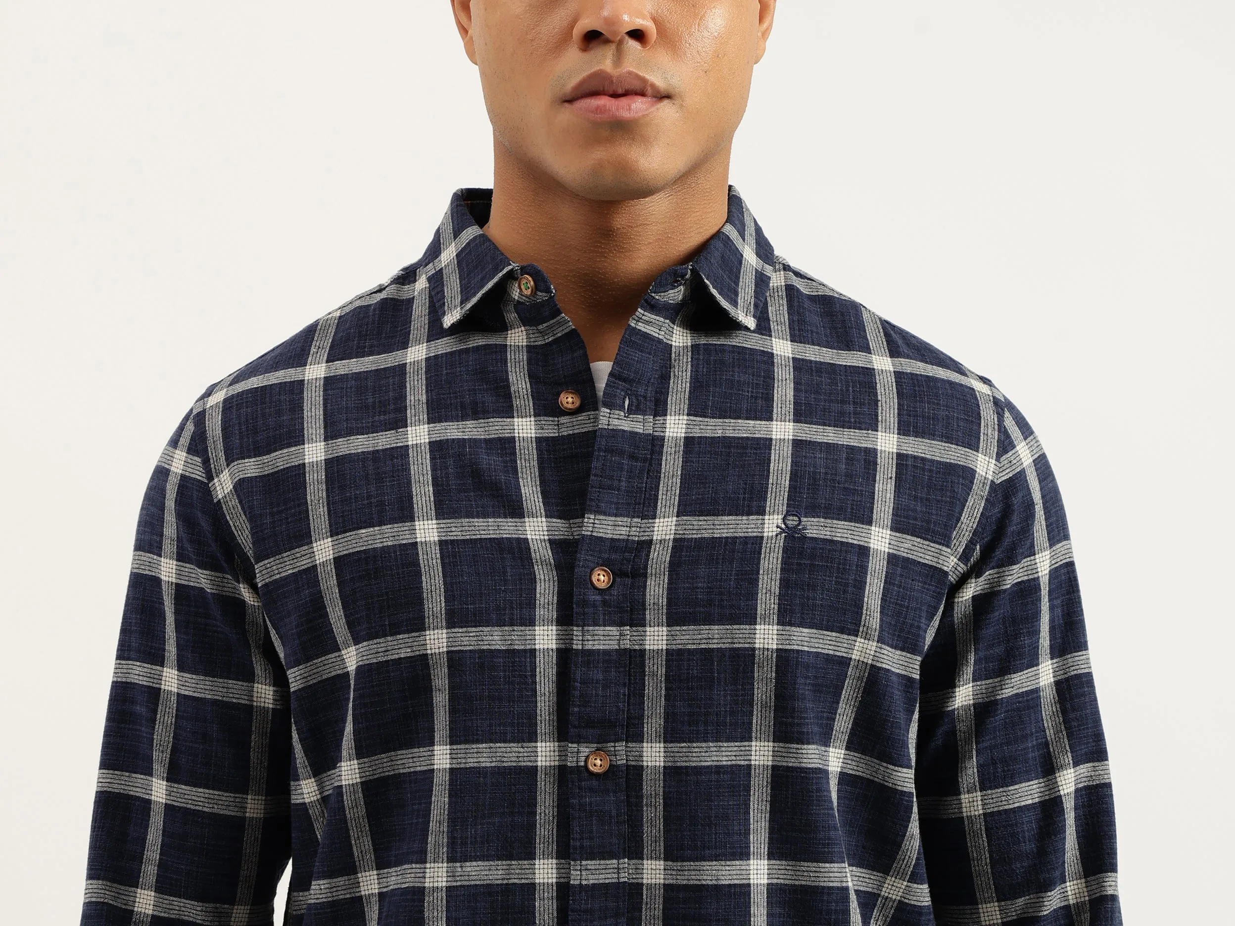 Regular Fit Spread Collar Checkered Shirts