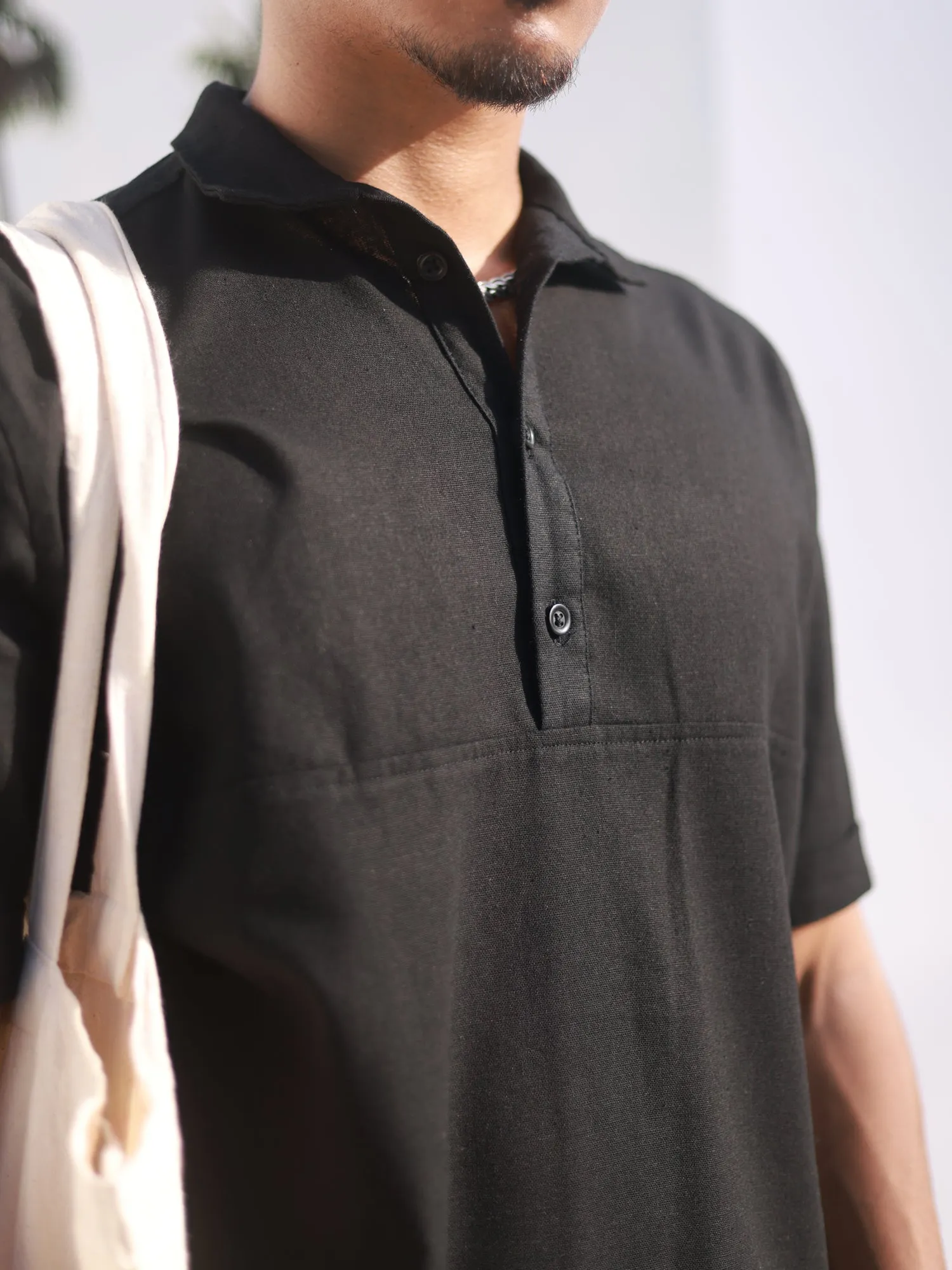 Regular fit S/S chinese collar shirt
