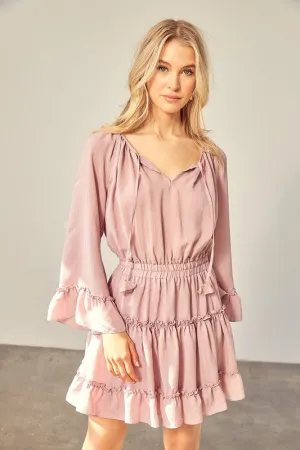 RENEE WOVEN PEASANT MINI DRESS WITH ELASTICIZED WAIST