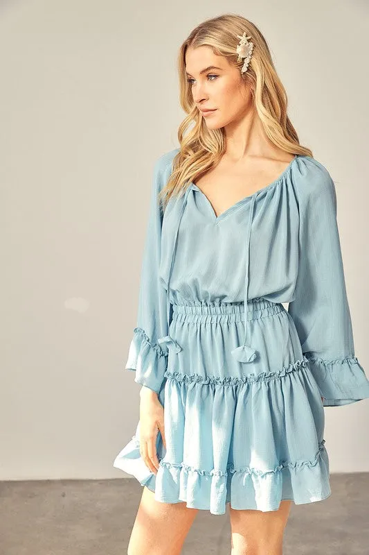 RENEE WOVEN PEASANT MINI DRESS WITH ELASTICIZED WAIST