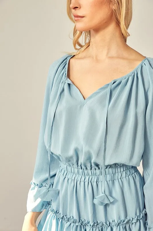 RENEE WOVEN PEASANT MINI DRESS WITH ELASTICIZED WAIST