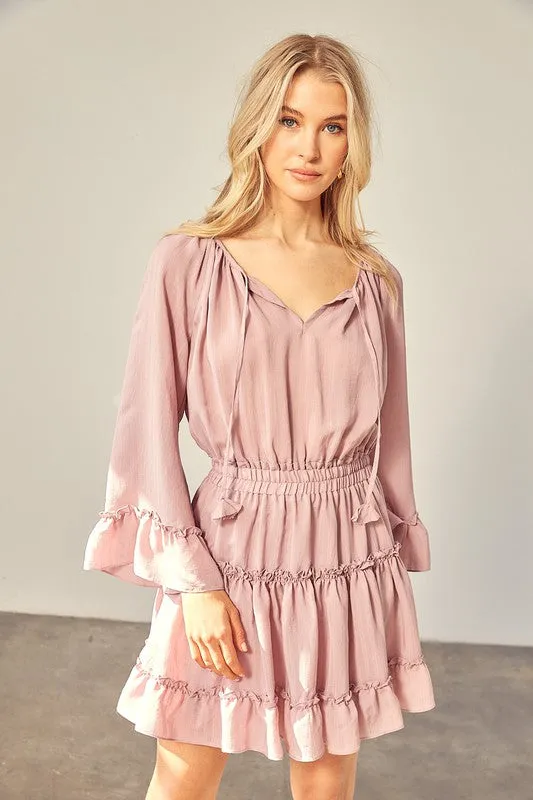 RENEE WOVEN PEASANT MINI DRESS WITH ELASTICIZED WAIST