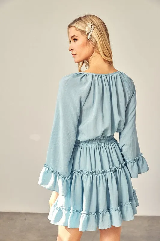 RENEE WOVEN PEASANT MINI DRESS WITH ELASTICIZED WAIST