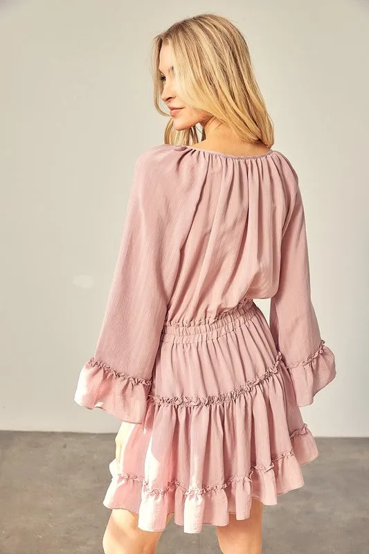RENEE WOVEN PEASANT MINI DRESS WITH ELASTICIZED WAIST