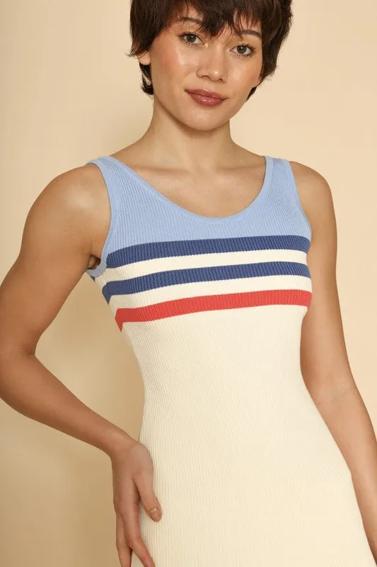 Retro striped knit tank dress