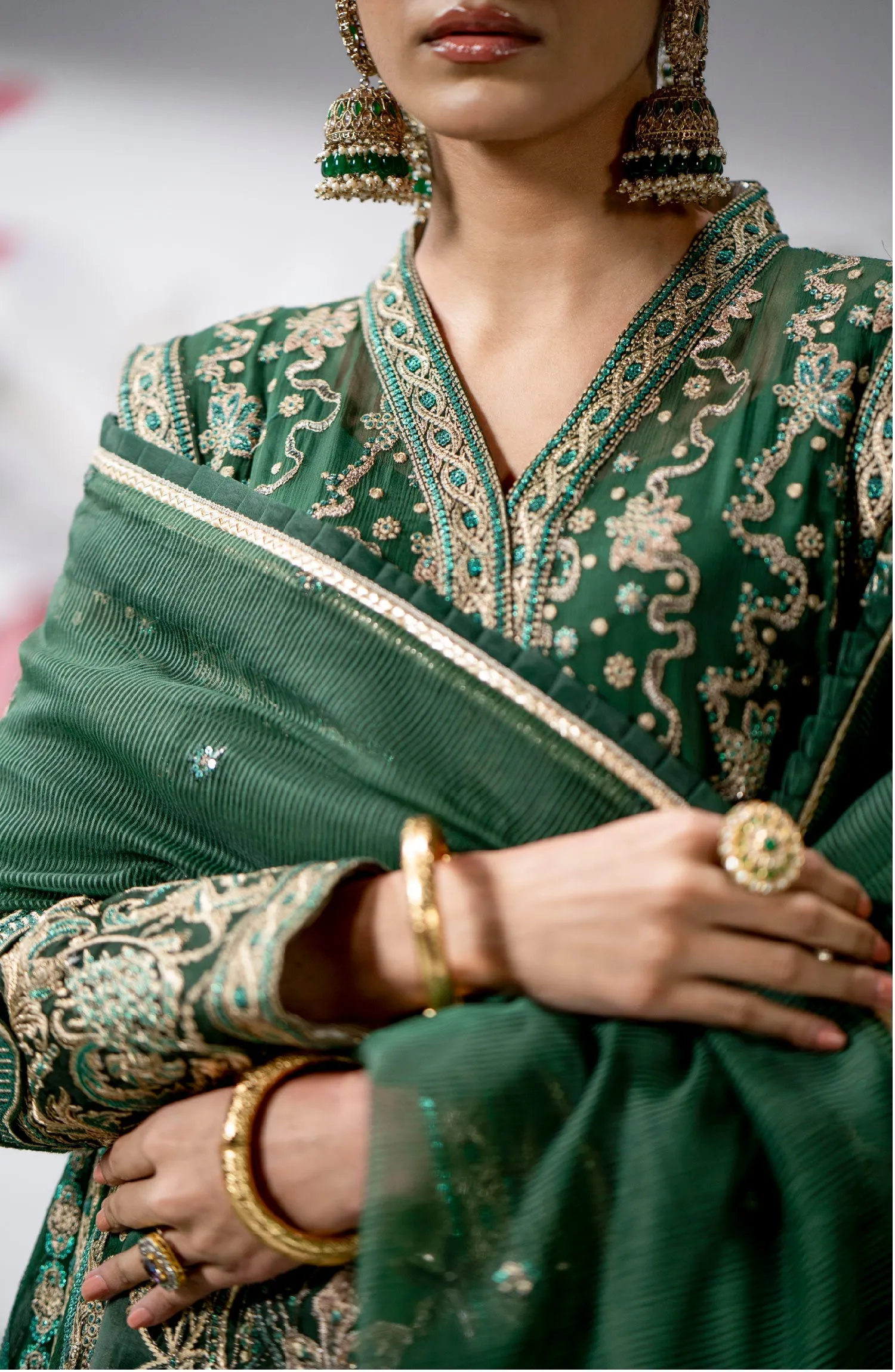 Royal Bottle Green Embroidered Pakistani Wedding Dress Kameez Sharara