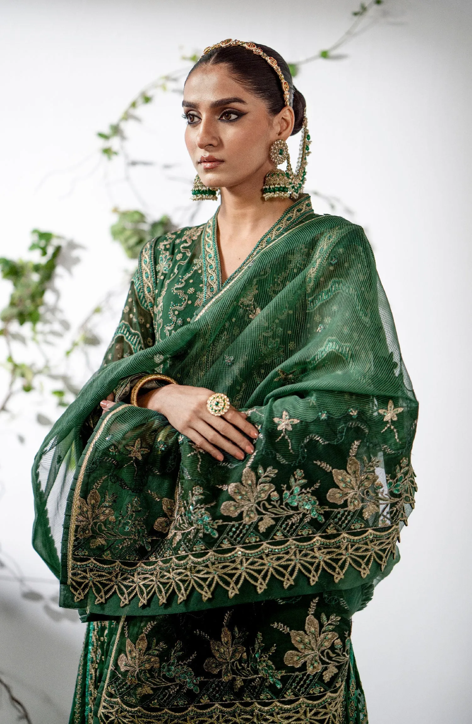 Royal Bottle Green Embroidered Pakistani Wedding Dress Kameez Sharara