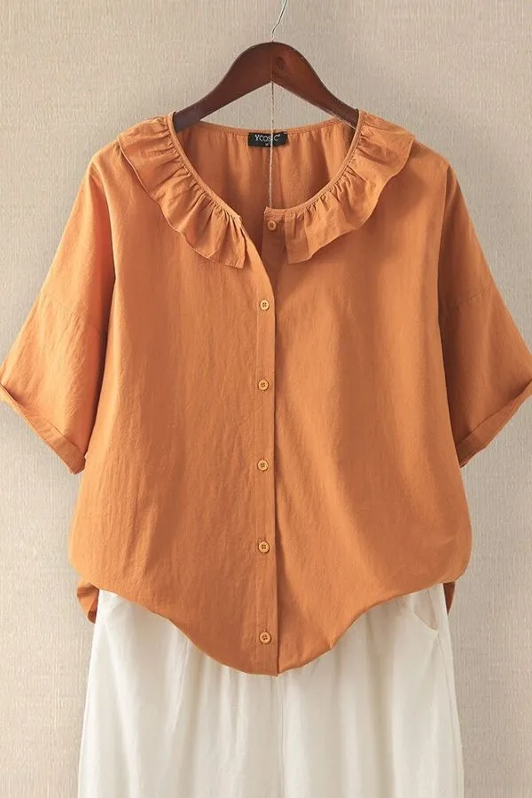 Ruffle Collar Short Sleeve T-shirts