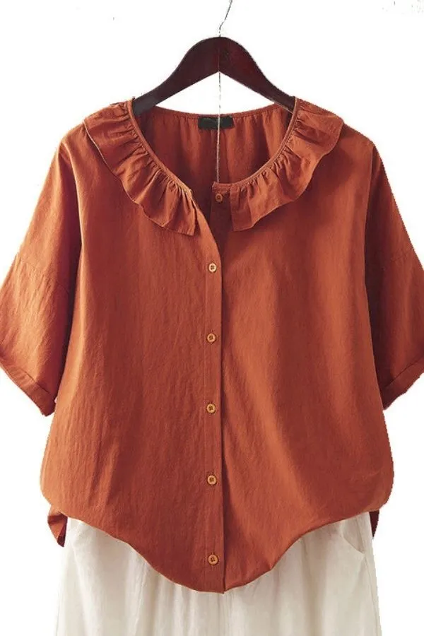 Ruffle Collar Short Sleeve T-shirts
