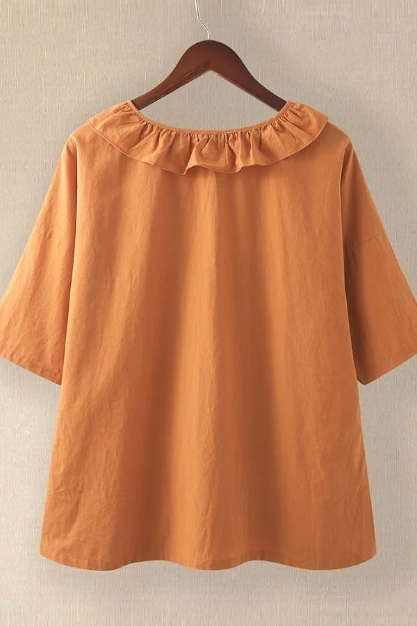 Ruffle Collar Short Sleeve T-shirts