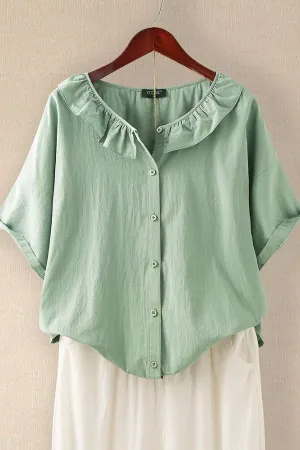 Ruffle Collar Short Sleeve T-shirts
