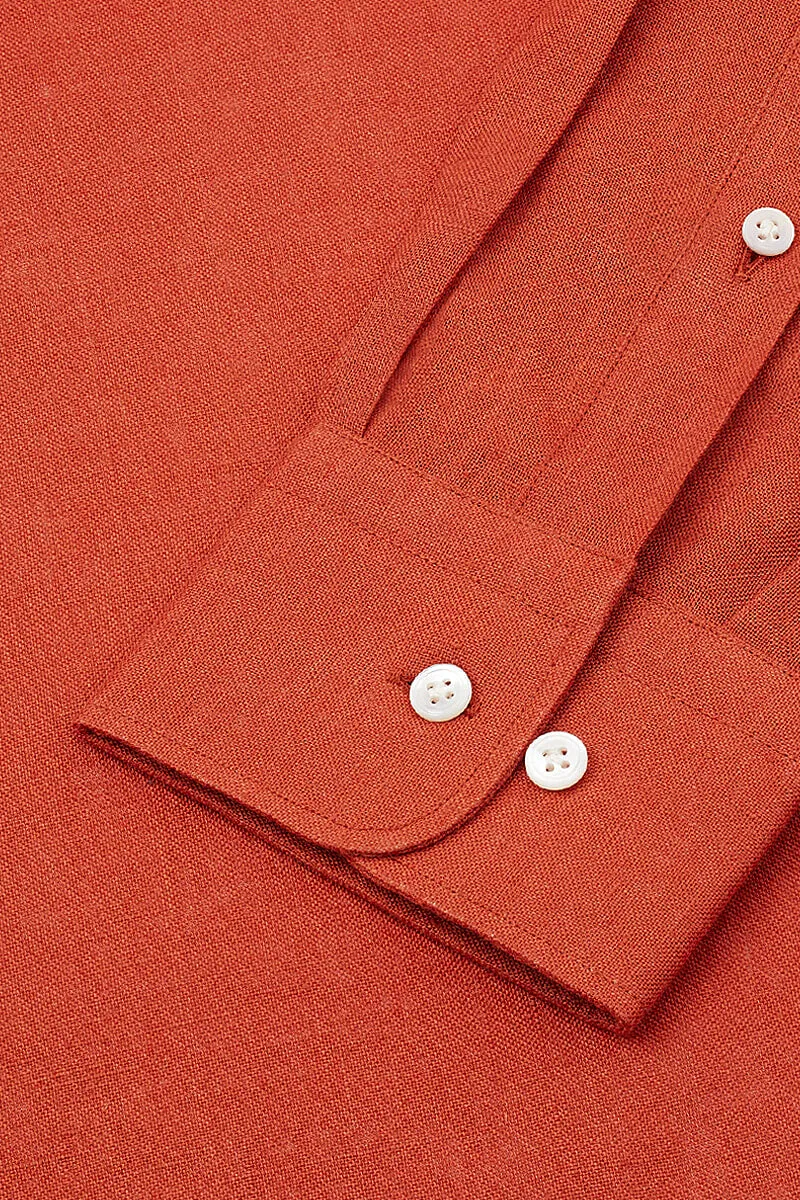 Rust Cutaway Collar Standard Fit Linen Shirt
