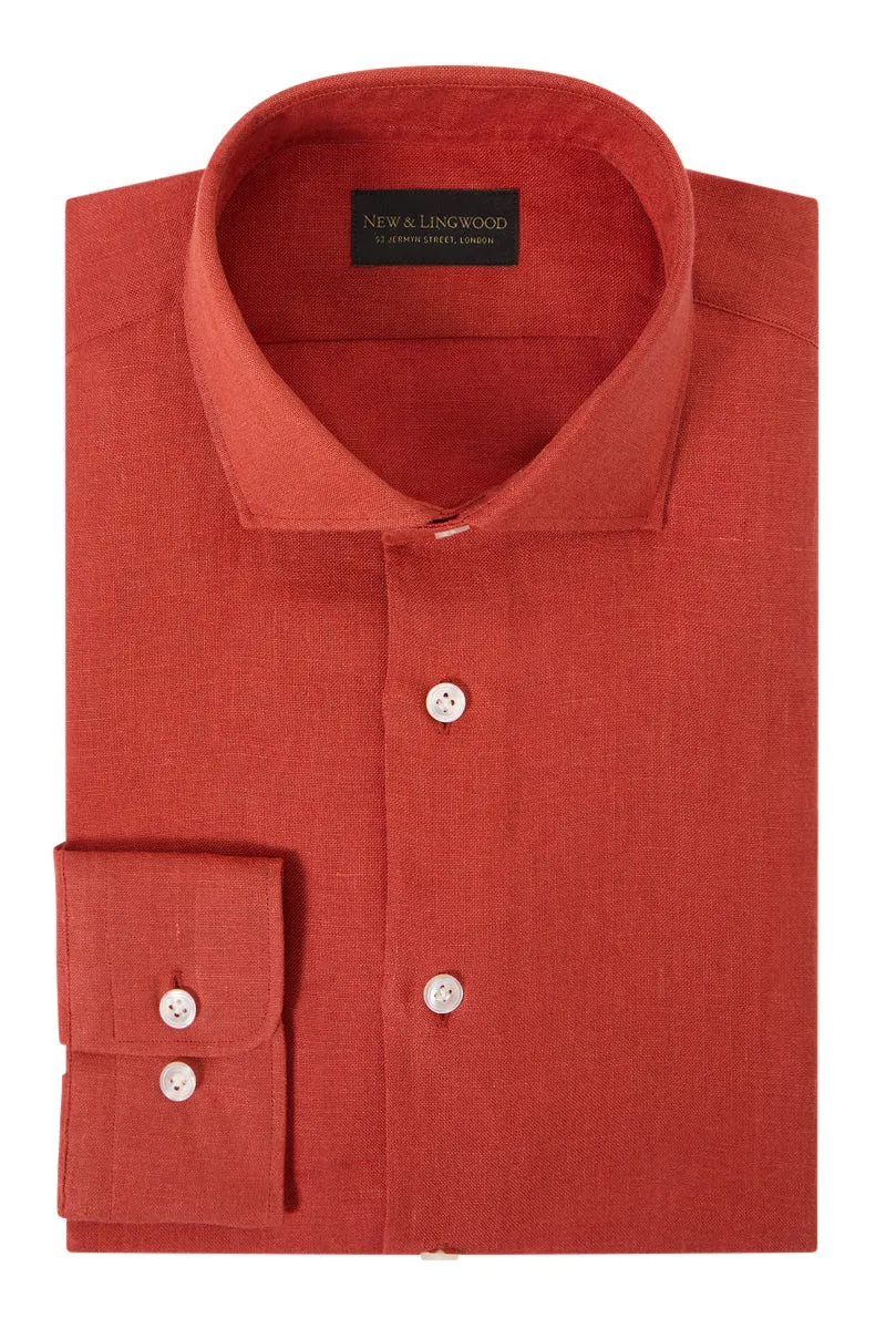 Rust Cutaway Collar Standard Fit Linen Shirt