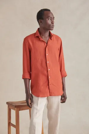 Rust Cutaway Collar Standard Fit Linen Shirt