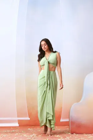 Sage green drape skirt set