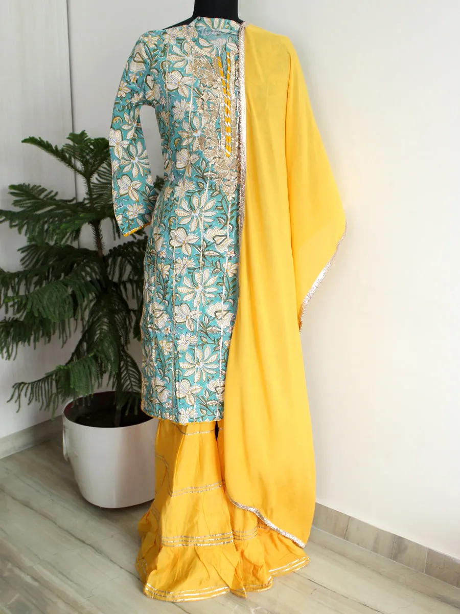 Sanchi Floral Print Garara/ Gharara Cotton Suit
