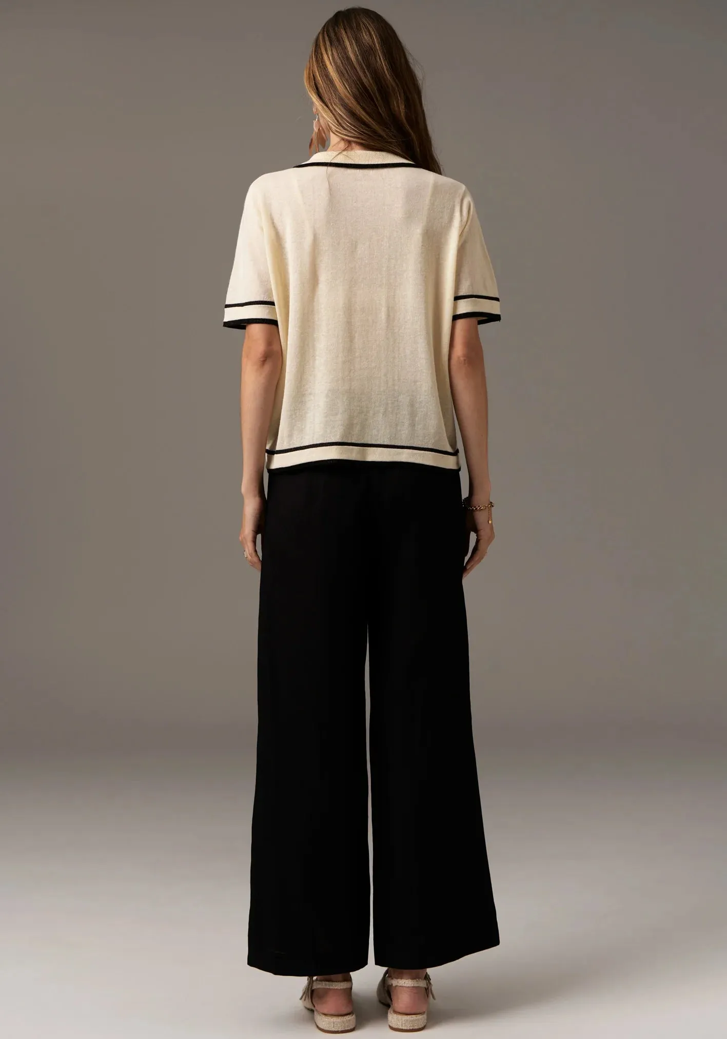Sela Knit Polo - Ivory/Black