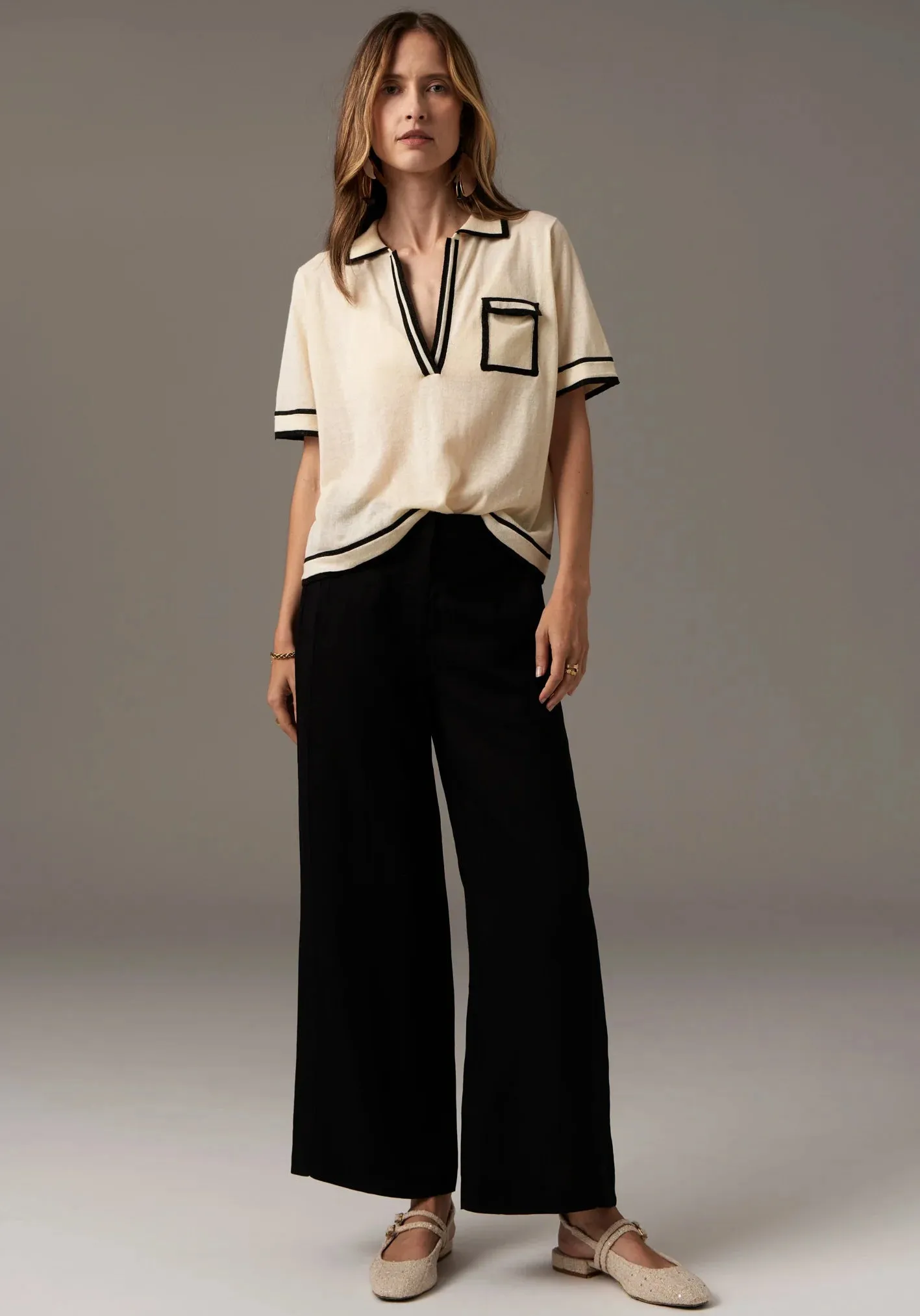 Sela Knit Polo - Ivory/Black