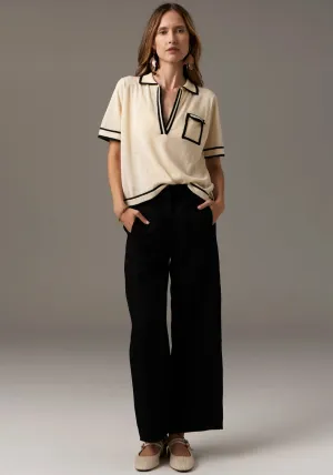 Sela Knit Polo - Ivory/Black