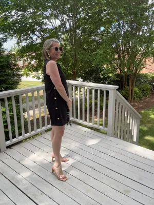 Shift dress with gold buttons