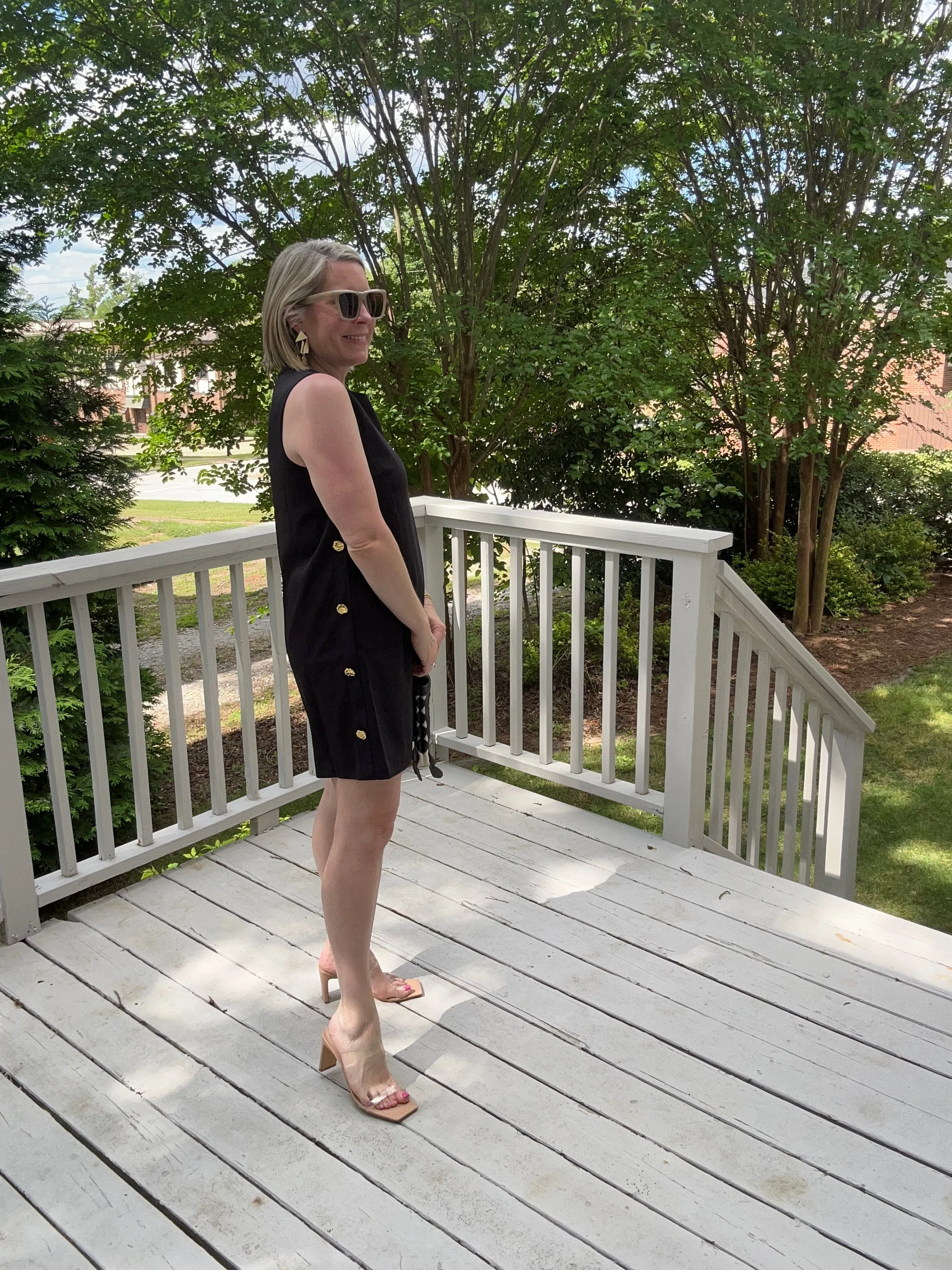 Shift dress with gold buttons