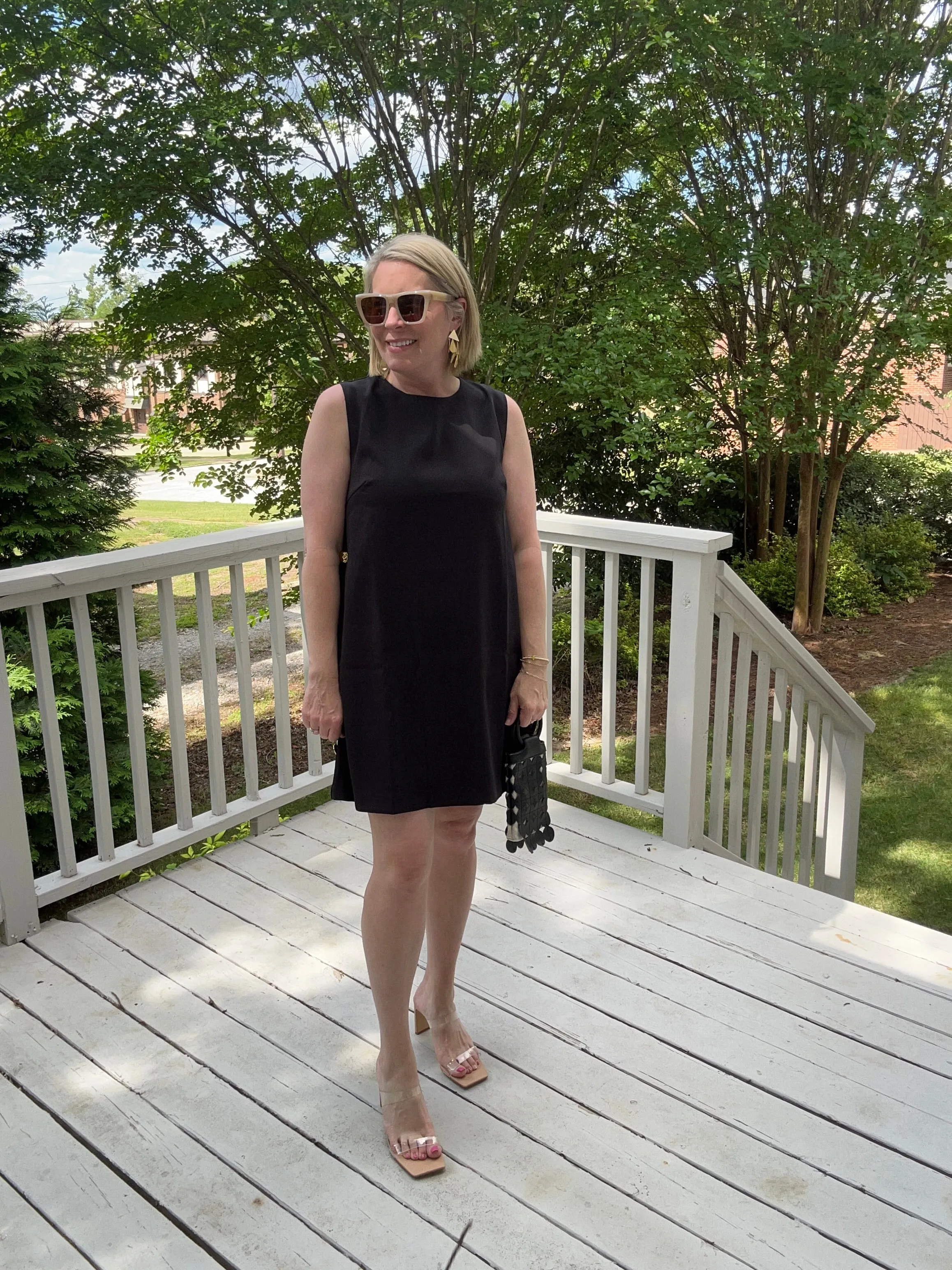 Shift dress with gold buttons