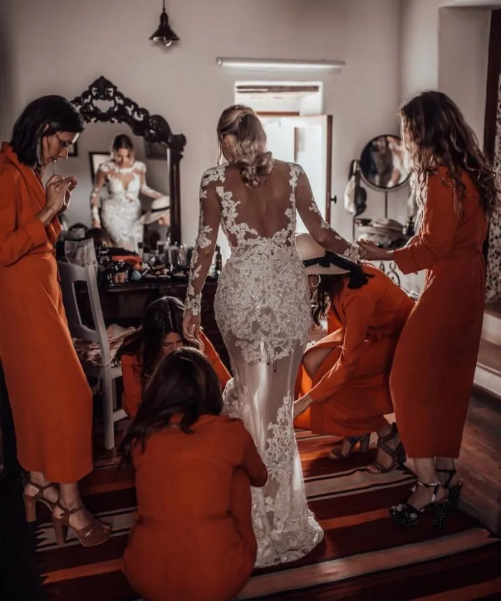 Shift V-Neck Long Cheap Orange Chiffon Bridesmaid Dresses with Long Sleeves, TYP1320