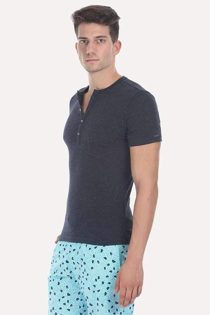 Short Sleeve Solid Henley