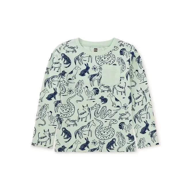 Sketched Lunar New Year Animal Long Sleeve Pocket Tee